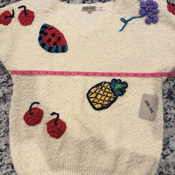 Vintage Leau Vive Sweater Women’s Size Small Fruit Kitschy Statement Dead Stock - Picture 3 of 8